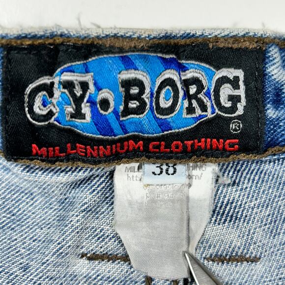 Vintage 90s Irisdescent Cyborg Skater Rave Wide Leg Jean Denim Pants 36 x 29 - Picture 7 of 8